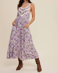 Listicle - Floral Lace Trim Maxi Dress