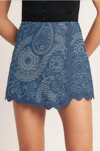 Flying Tomato - Boho Paisley Scallop Denim Skort