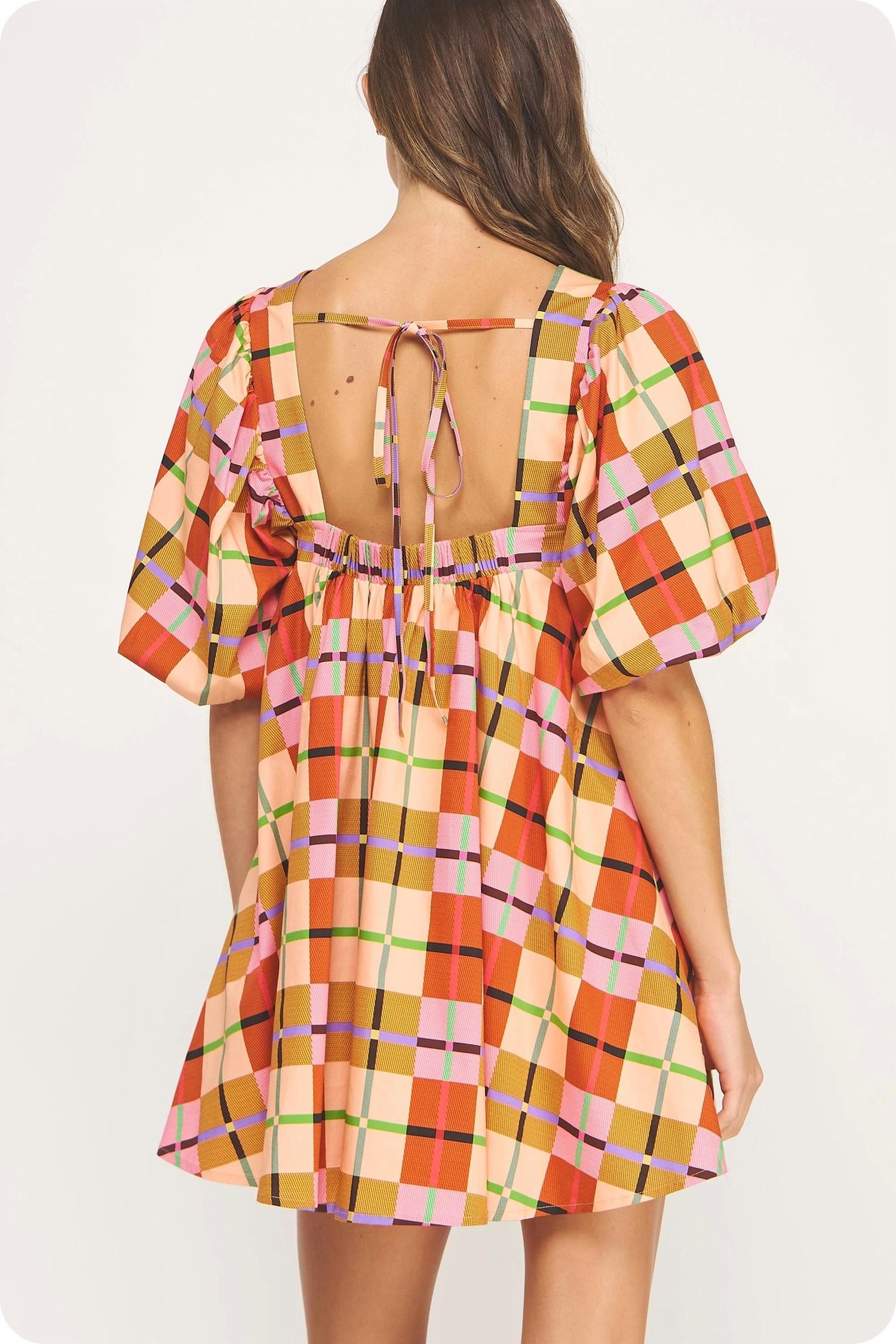 Strut & Bolt - Hidden Path Puff Sleeve Plaid Dress