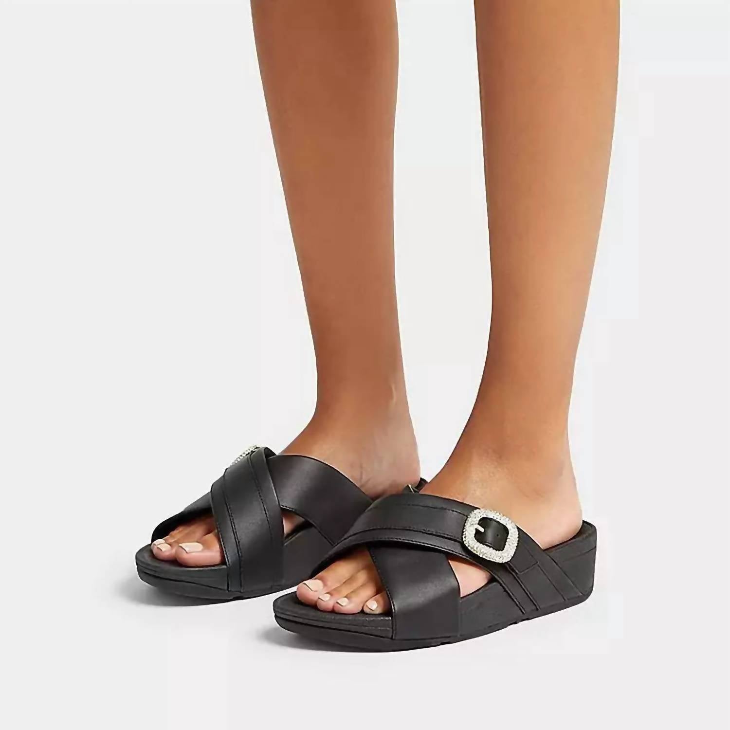 Fitflop - Women's Lulu Buckle Leather Cross Slide Sandals