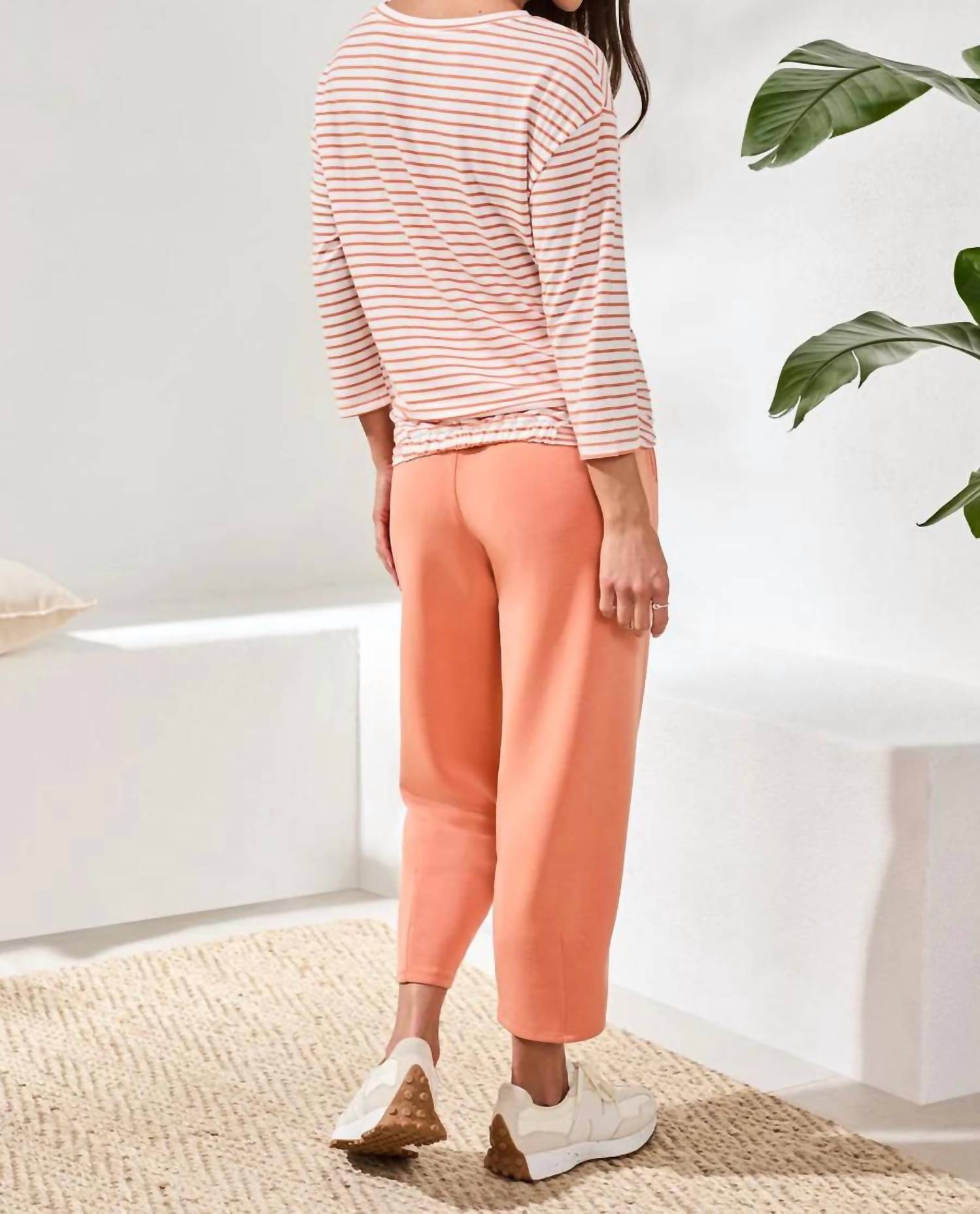 Tribal - 3/4 Sleeve Boatneck Twist Front Top