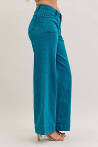 Judy Blue Midrise Wide Leg Jean in teal - women's pants - alternate view