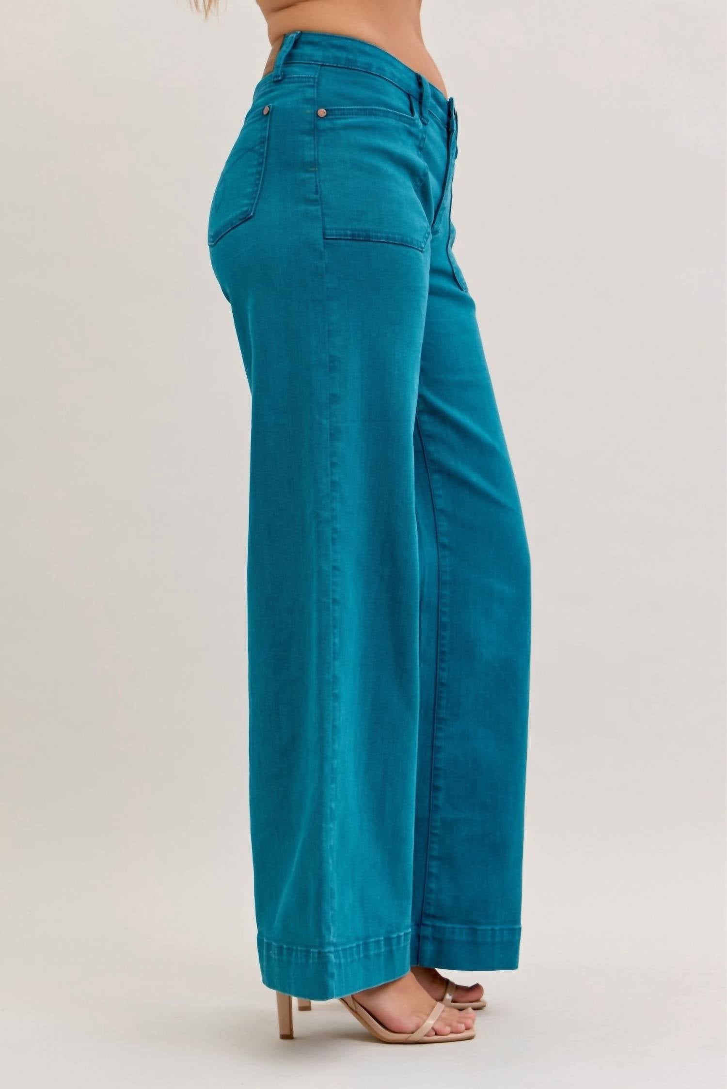 Judy Blue Midrise Wide Leg Jean in teal - women's pants - alternate view