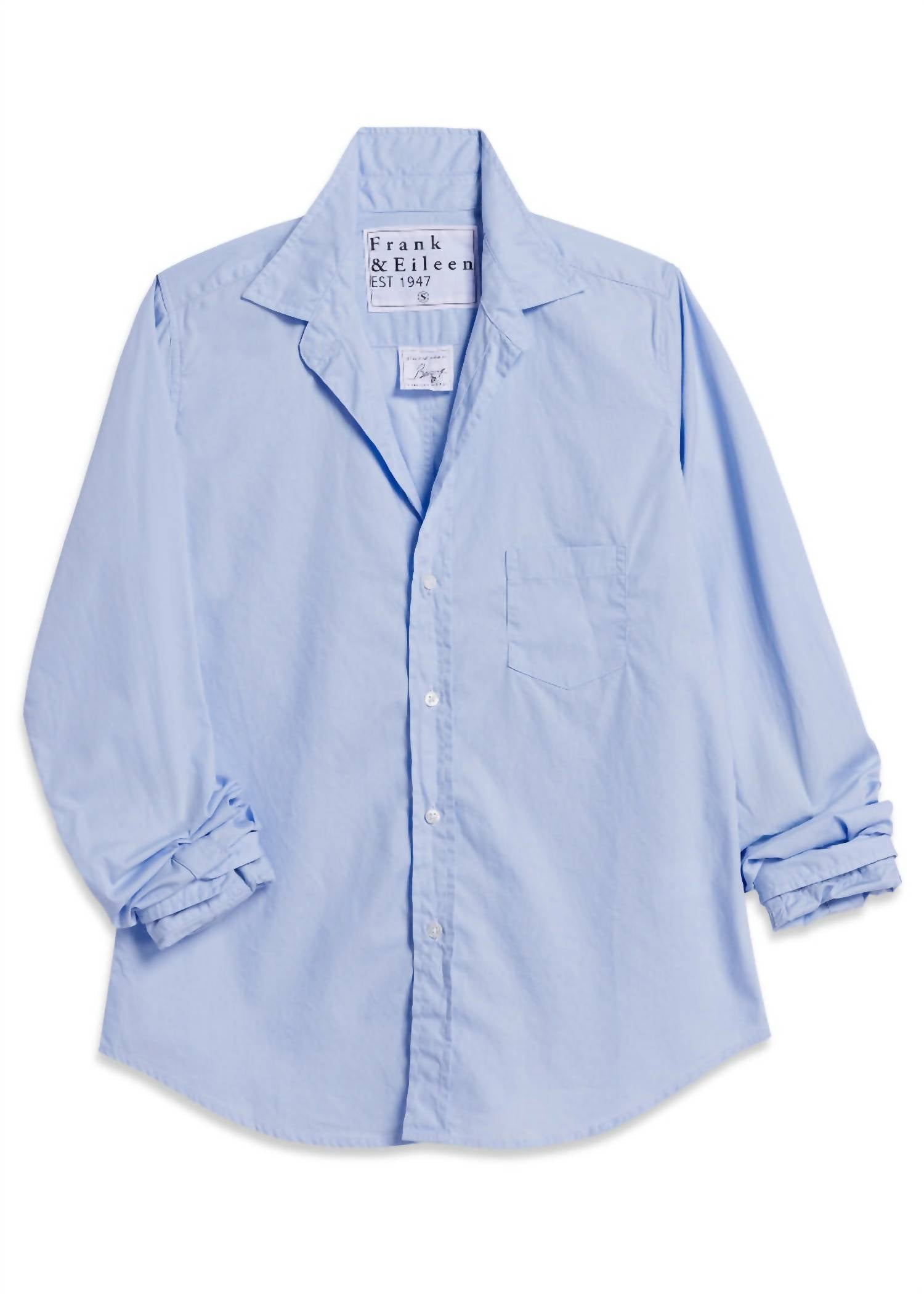 Frank & Eileen Women's Barry Button Up Top in solid blue 1 - women's long sleeve top