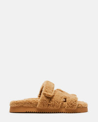 STEVE MADDEN Women's Teddy Mayven Faux Shearling Slide Sandal in camel - women's sandal