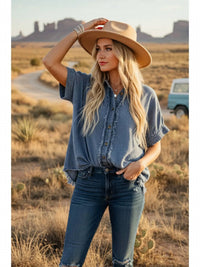 Sewn And Seen - Frayed Trim Button Top