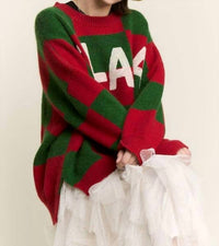 JADE BY JANE Fa La La Fabulous Checkered Christmas Sweater in red green - women's sweater - view 4