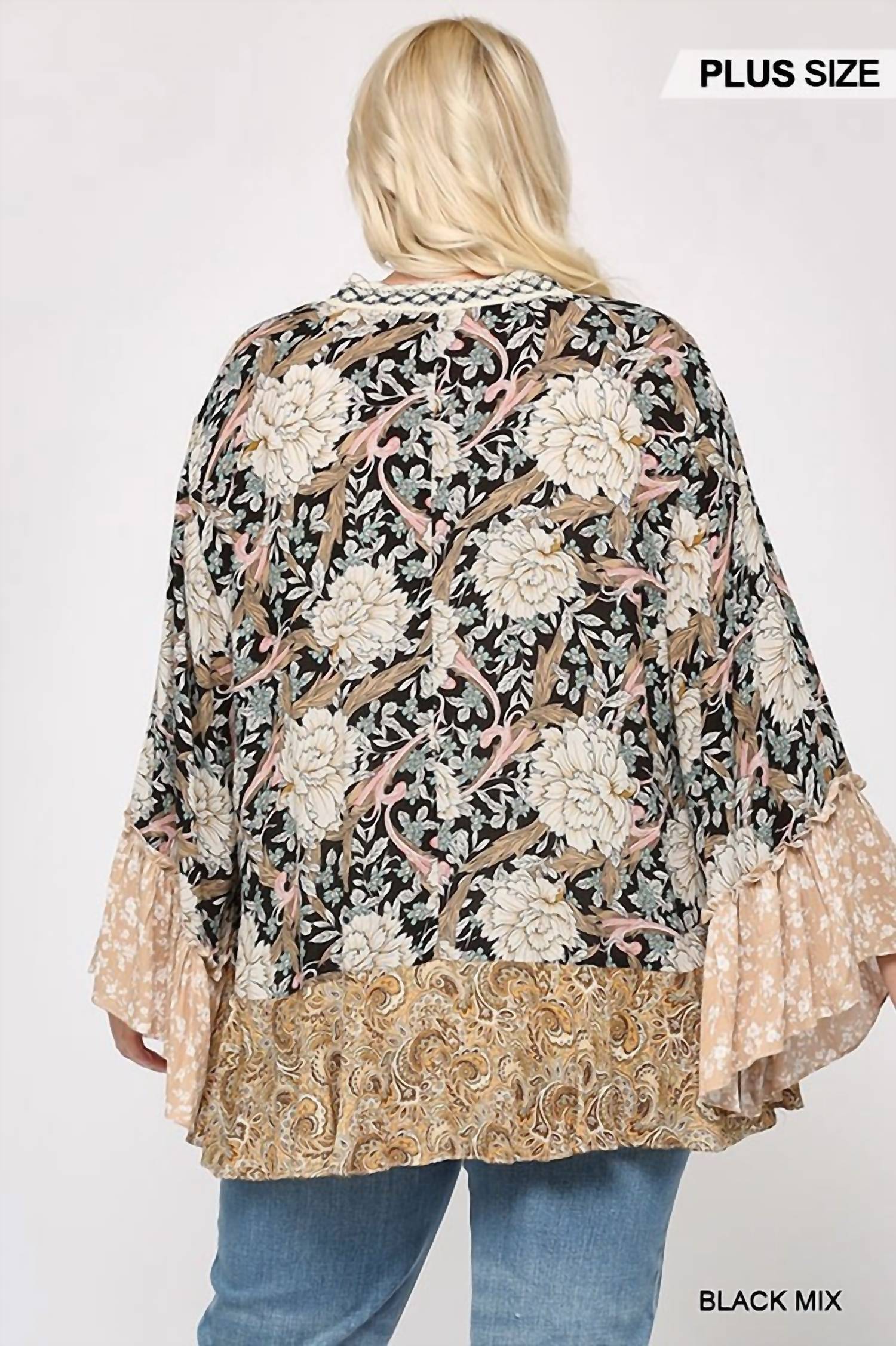 Gigio - Floral and Paisley Print Mix Kimono - Plus