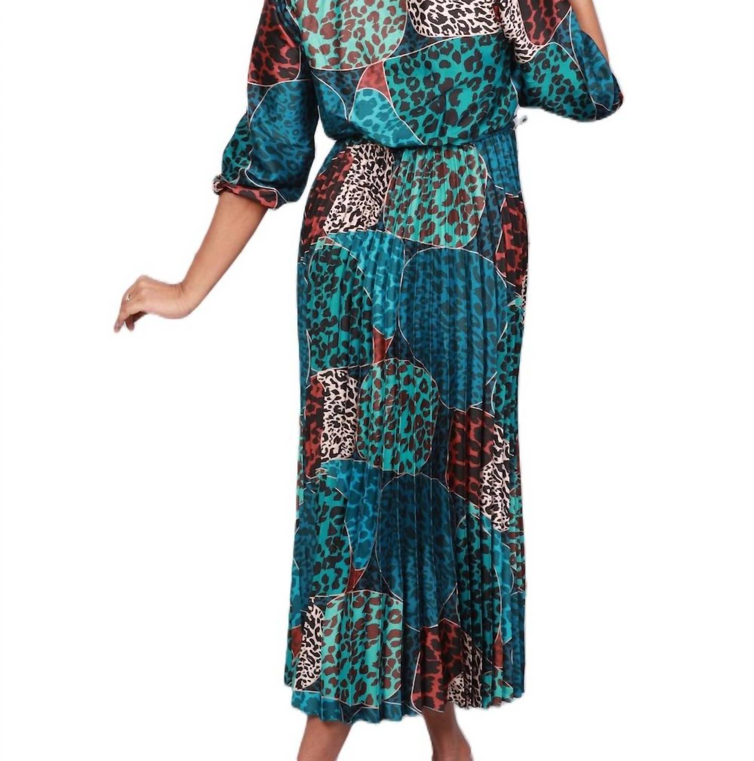 Papillon - Satin Animal Print Pleated Dress