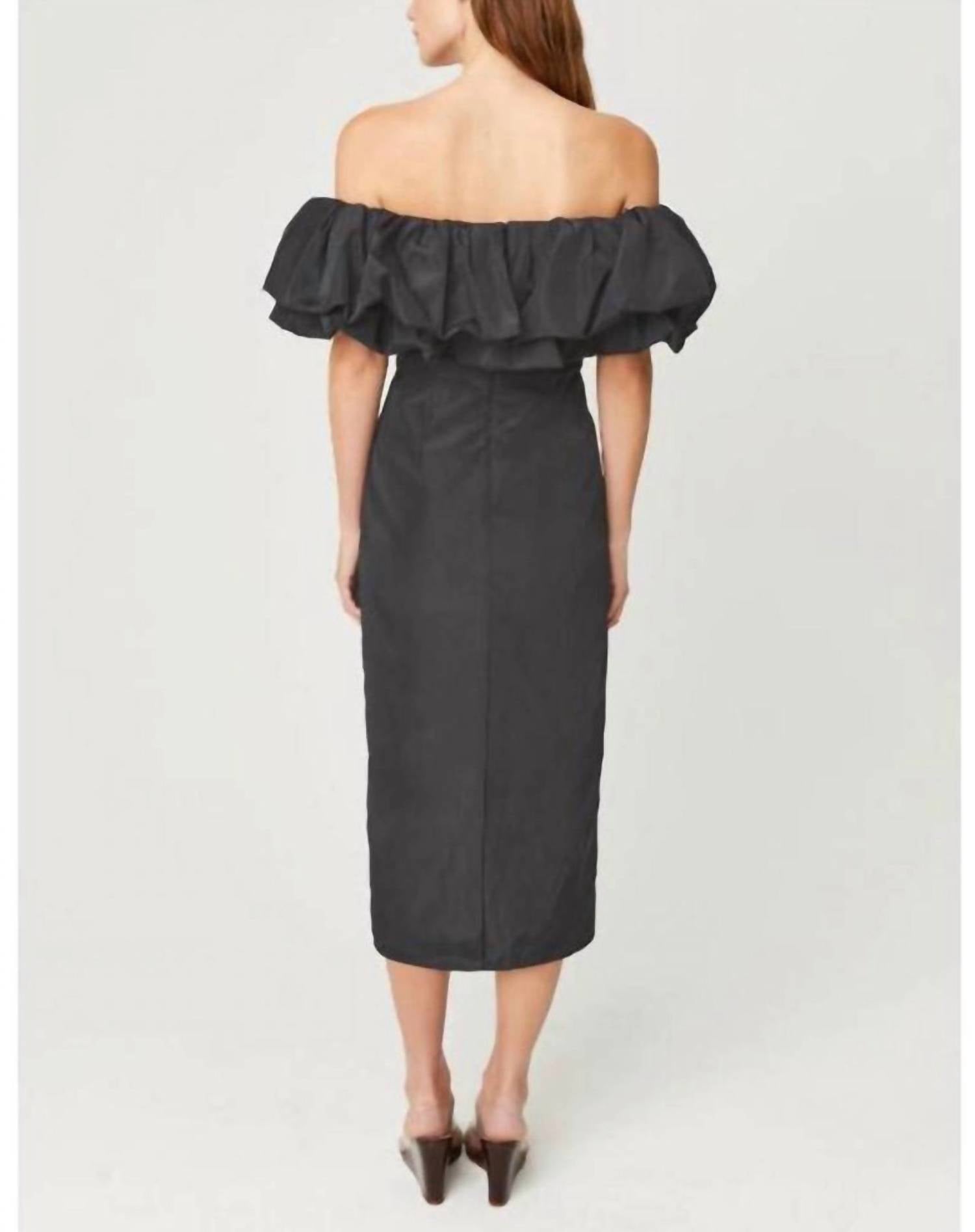 RHODE Viola Off The Shoulder Midi Dress in black - women's dress - detail view