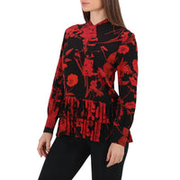 Valentino - Floral Print Pleated Trim Blouse