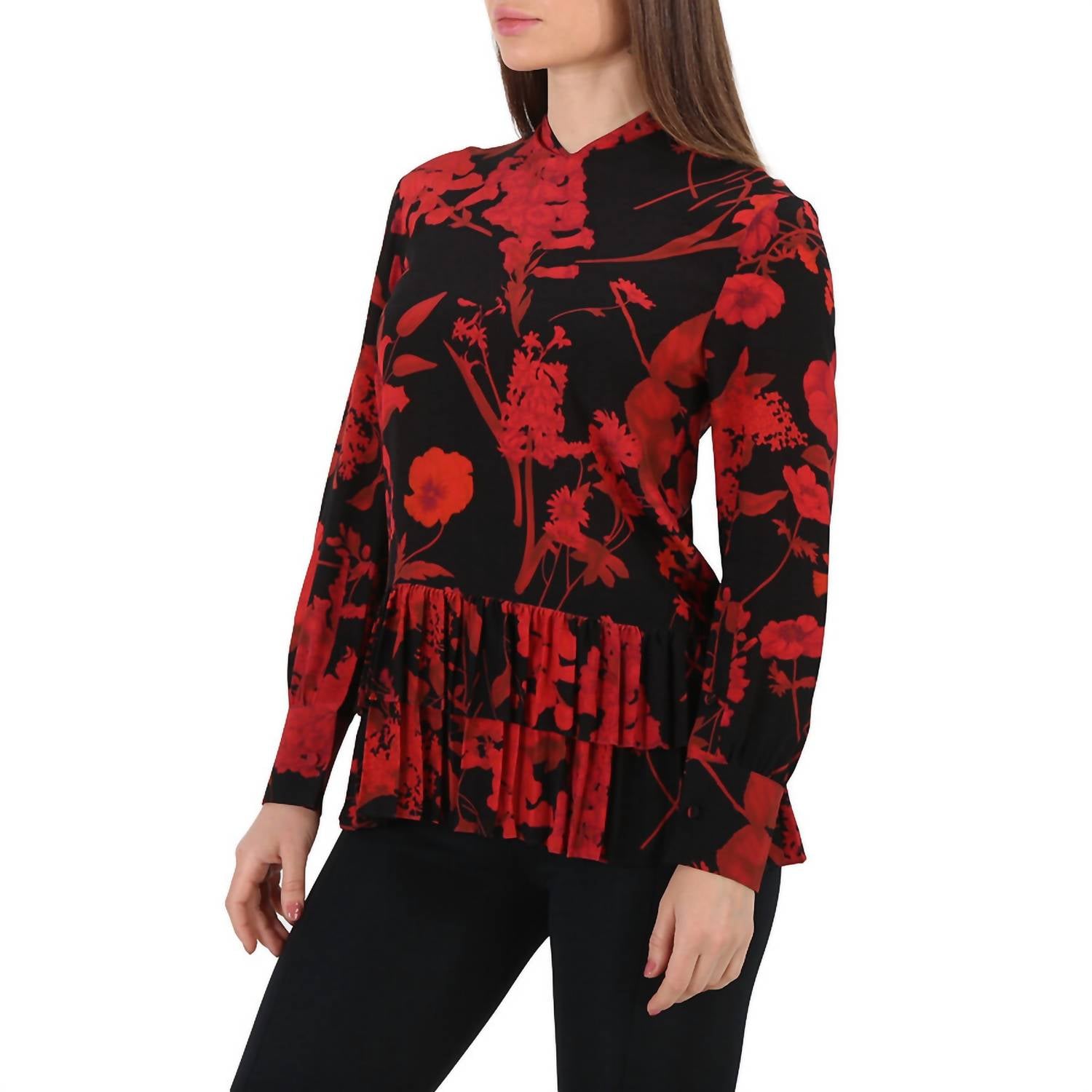 Valentino - Floral Print Pleated Trim Blouse