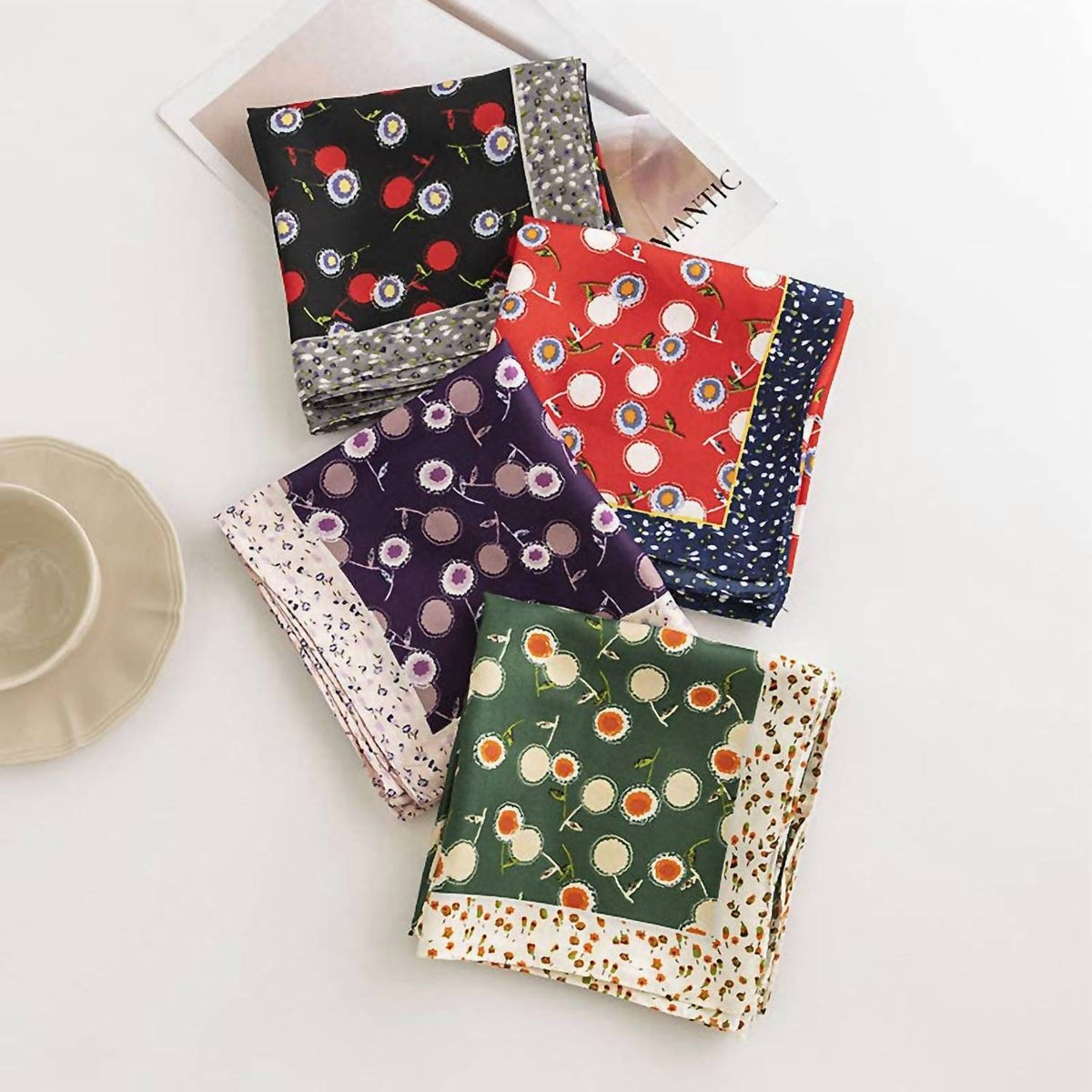 Funkyrel - Women's Dandelion Print Ruffle Scarf And Head Wrap