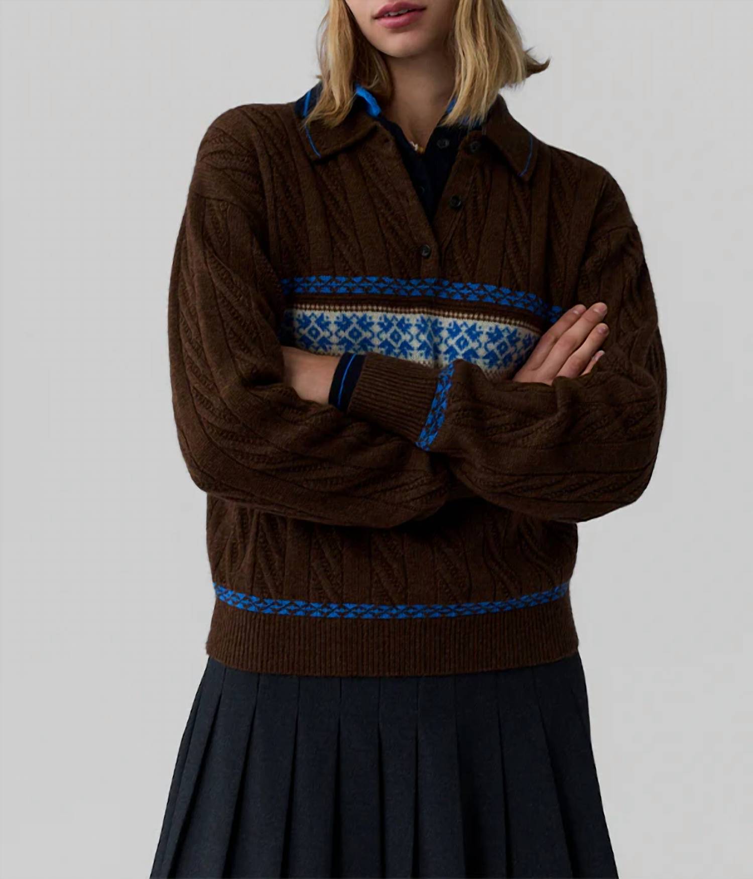Guest In Residence - Cable Collegiate Polo Sweater