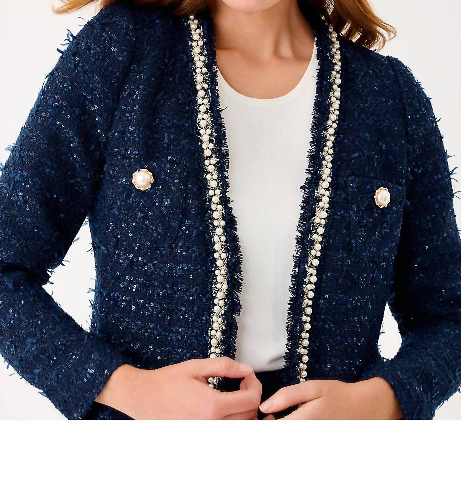 Lilly Pulitzer Neoma Jacket in low tide navy after party lurex boucle - women's jacket - alternate view