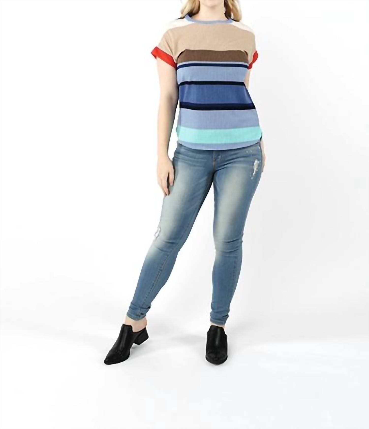 Tea N Rose - Colorblock Stripe Dolman Sleeve Top