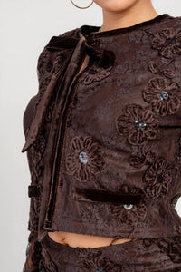 PRIVY Eden Floral Lace Jacket & Short Set in brown - women's sleepwear - view 4