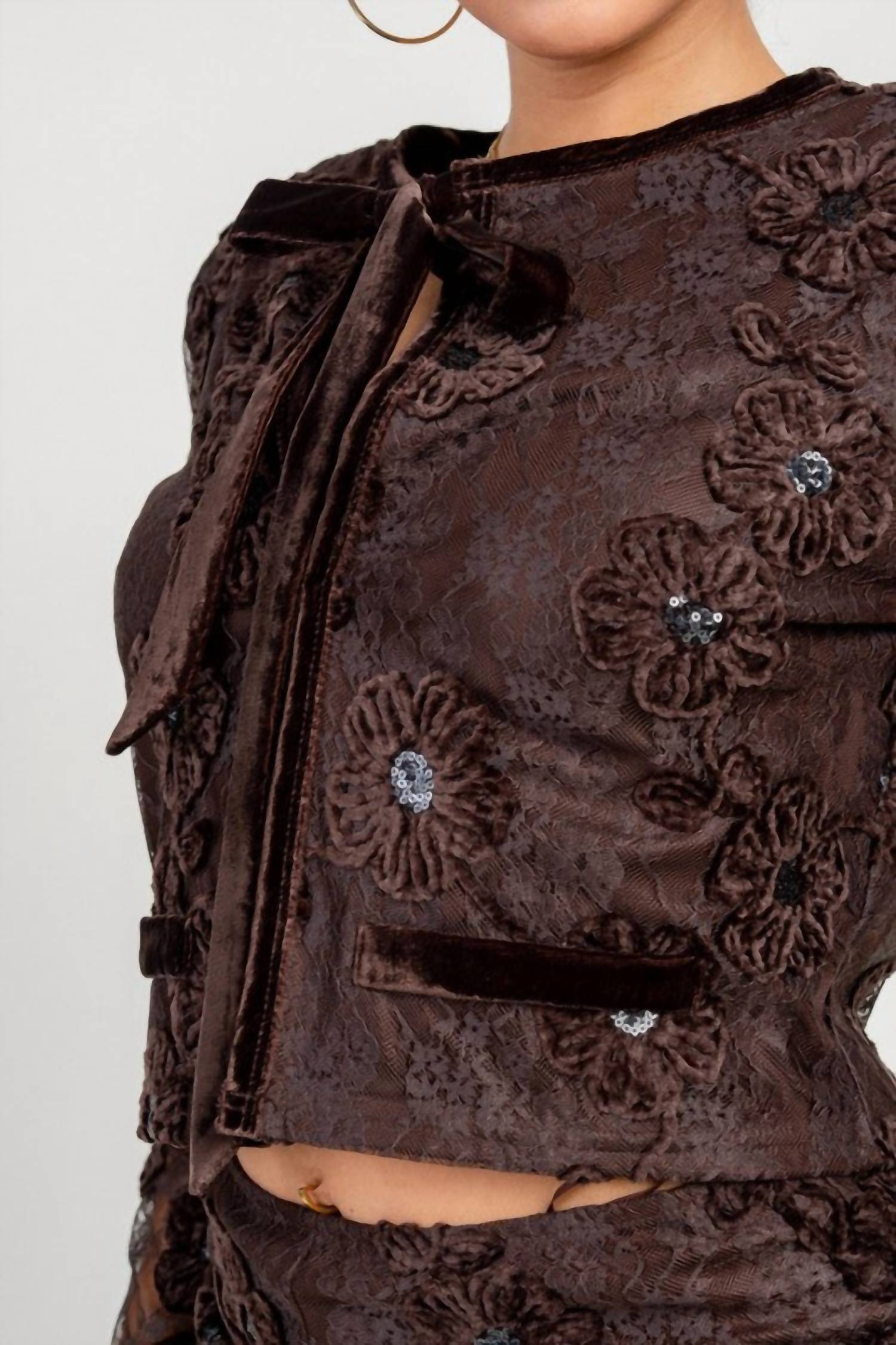 PRIVY Eden Floral Lace Jacket & Short Set in brown - women's sleepwear - view 4