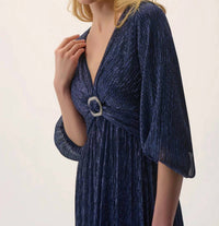 Joseph Ribkoff - Sparkle Mesh 3/4 Puff Sleeve Fit And Flare Dress