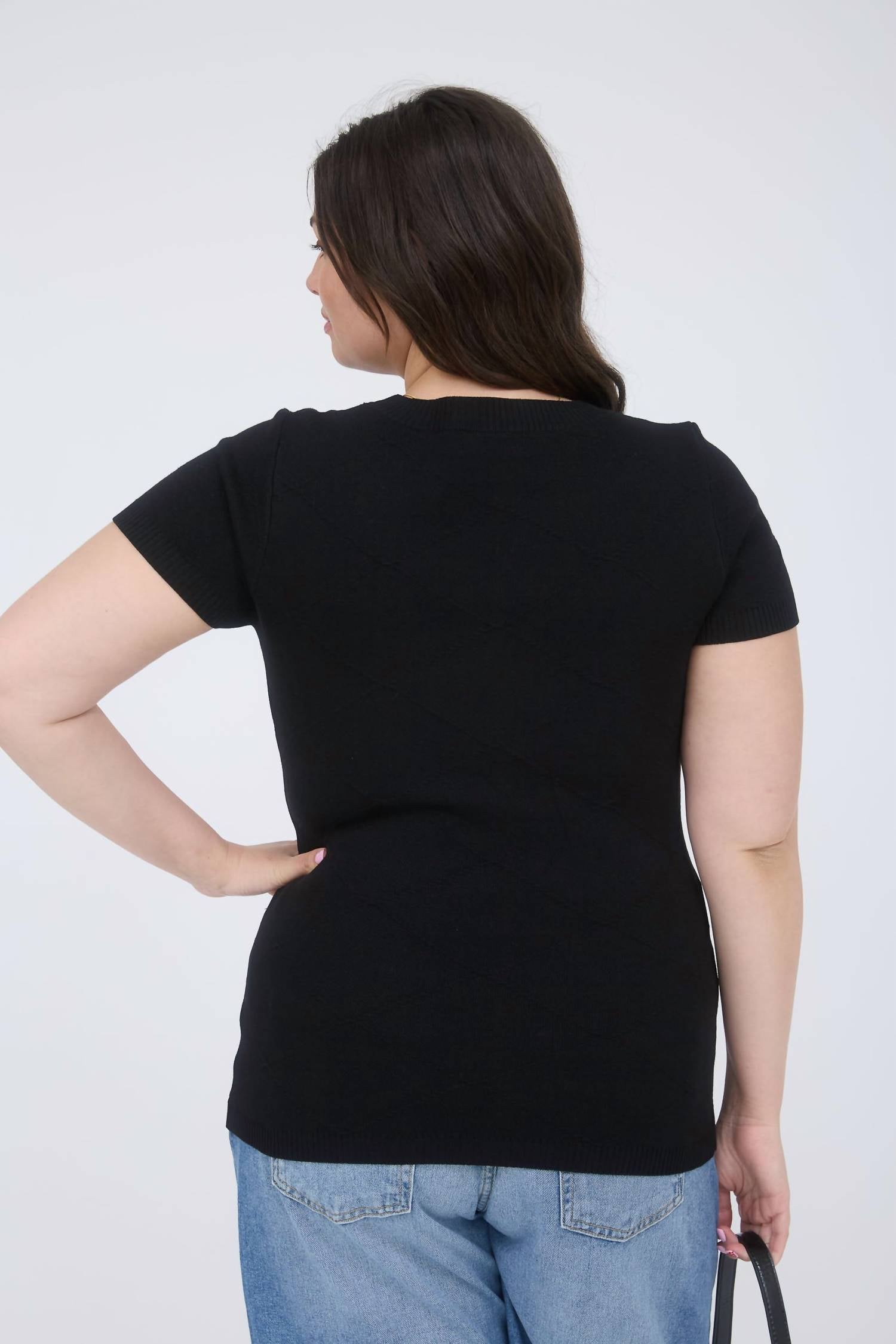 The Workshop - Bow Crew Neck Short Sleeves Sweater Top - Plus