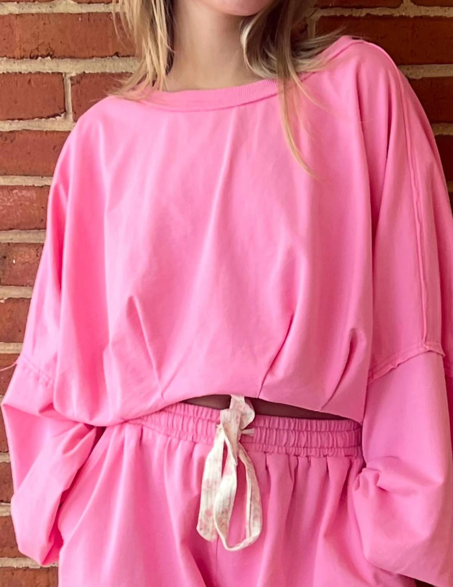 Peach Love - Cropped Bubble Hem Sweatshirt