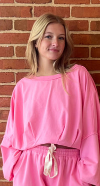 Peach Love - Cropped Bubble Hem Sweatshirt