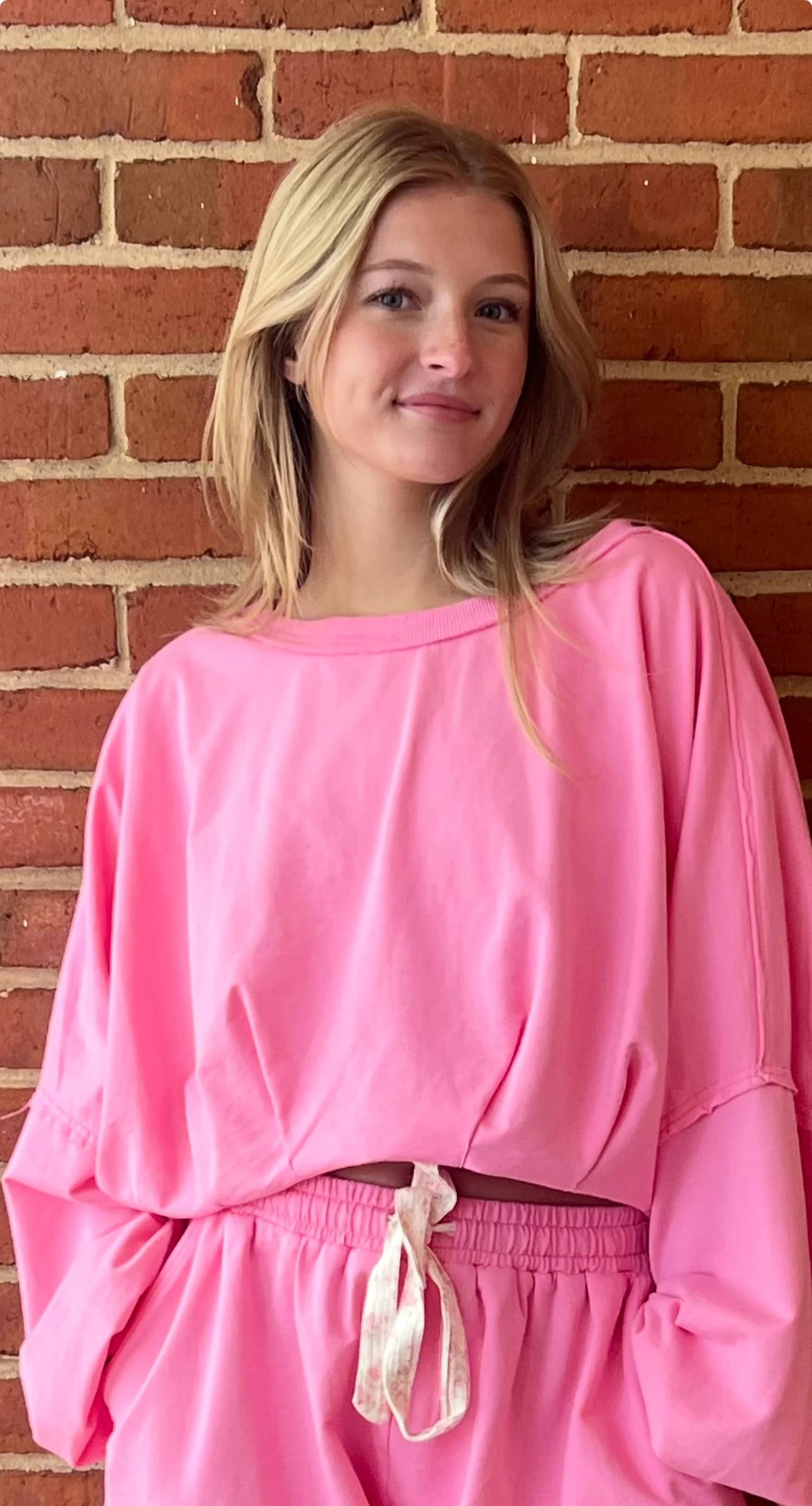 Peach Love - Cropped Bubble Hem Sweatshirt