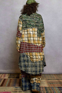 Pol - Plaid Woven Varied Patchwork Maxi Shirt Jacket