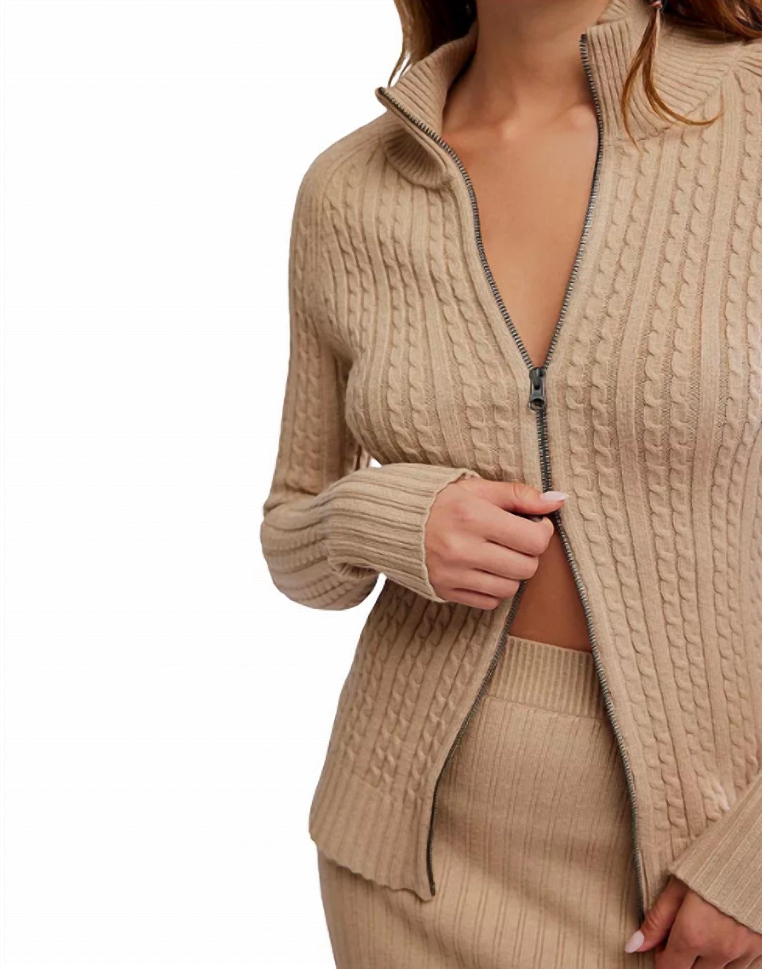 Free People Eliza Cable Knit Sweater And Skirt Set in smooth stone - women's sweater - view 4