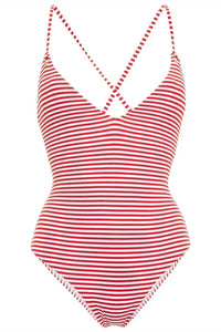 Melissa Odabash - Catalina Lace-up Striped Stretch-piqué Swimsuit