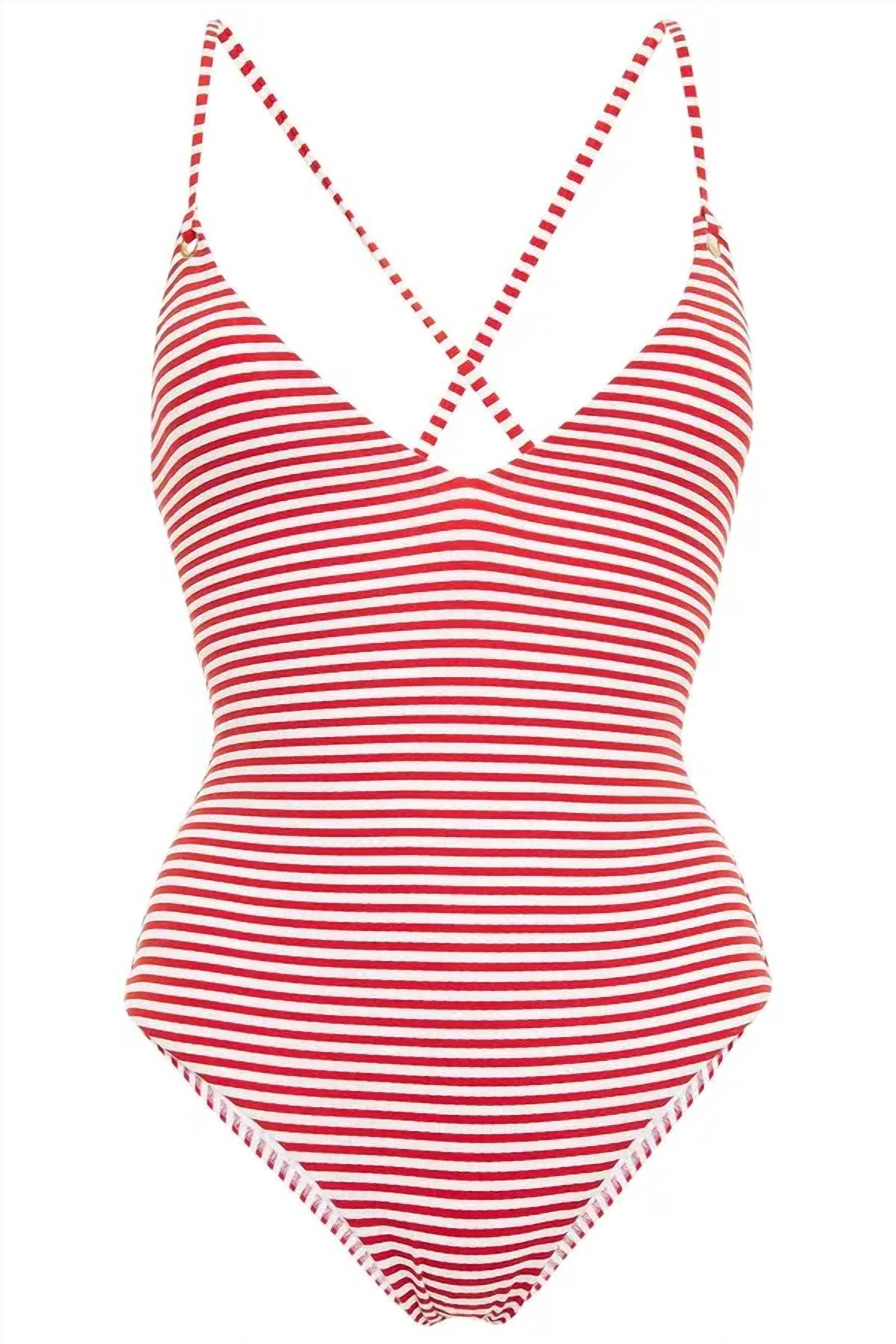 Melissa Odabash - Catalina Lace-up Striped Stretch-piqué Swimsuit