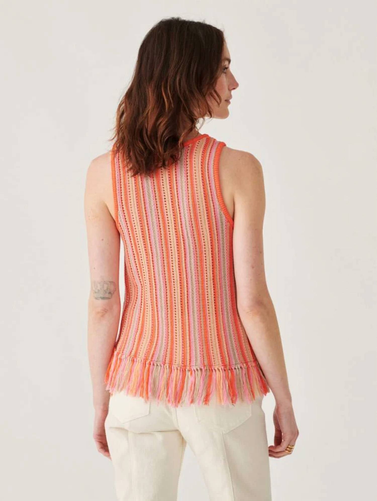 White + Warren - Mercerized Cotton Fringe Tank Top