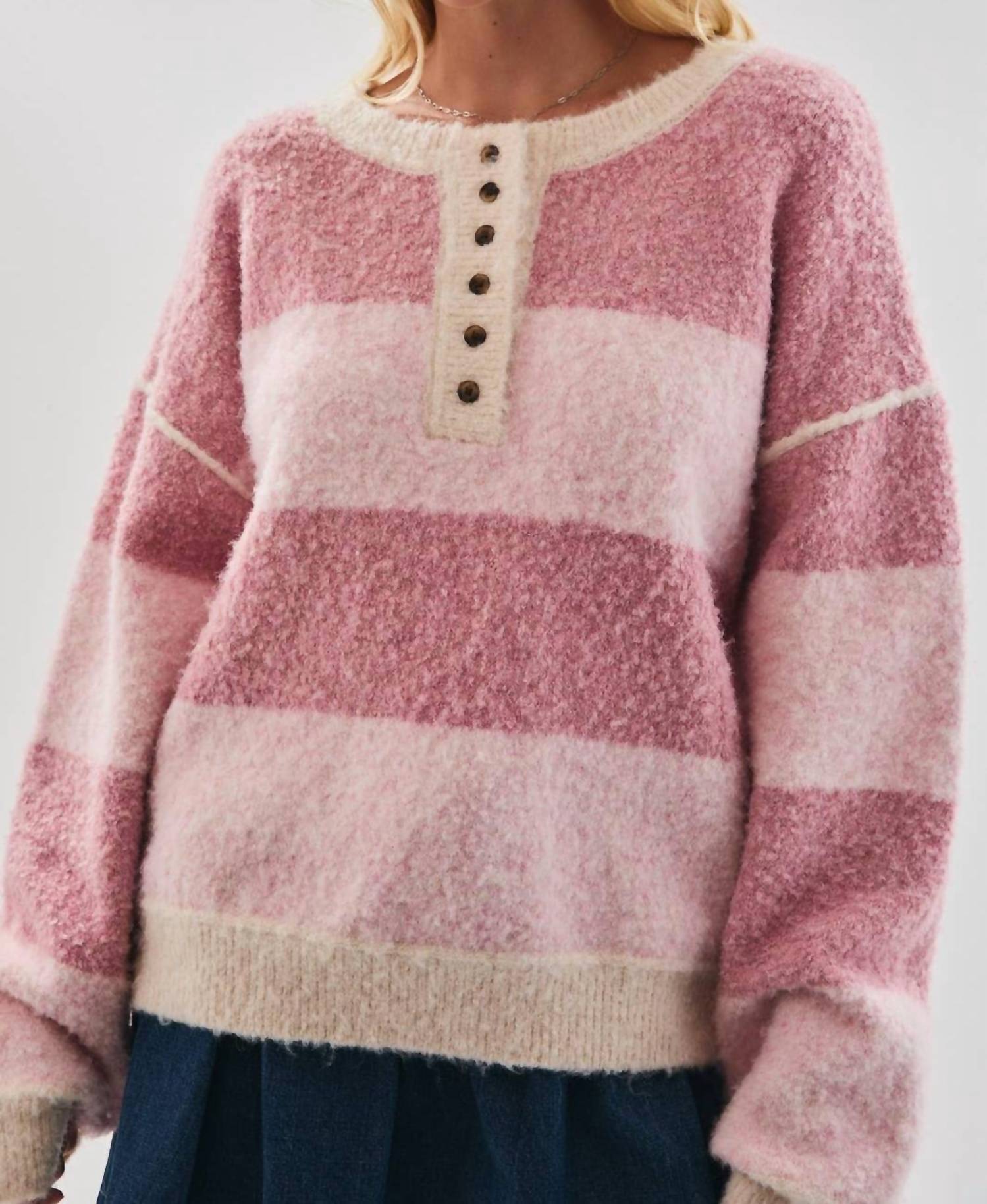 Le Lis - Long Sleeve Knit Henley Sweater Top