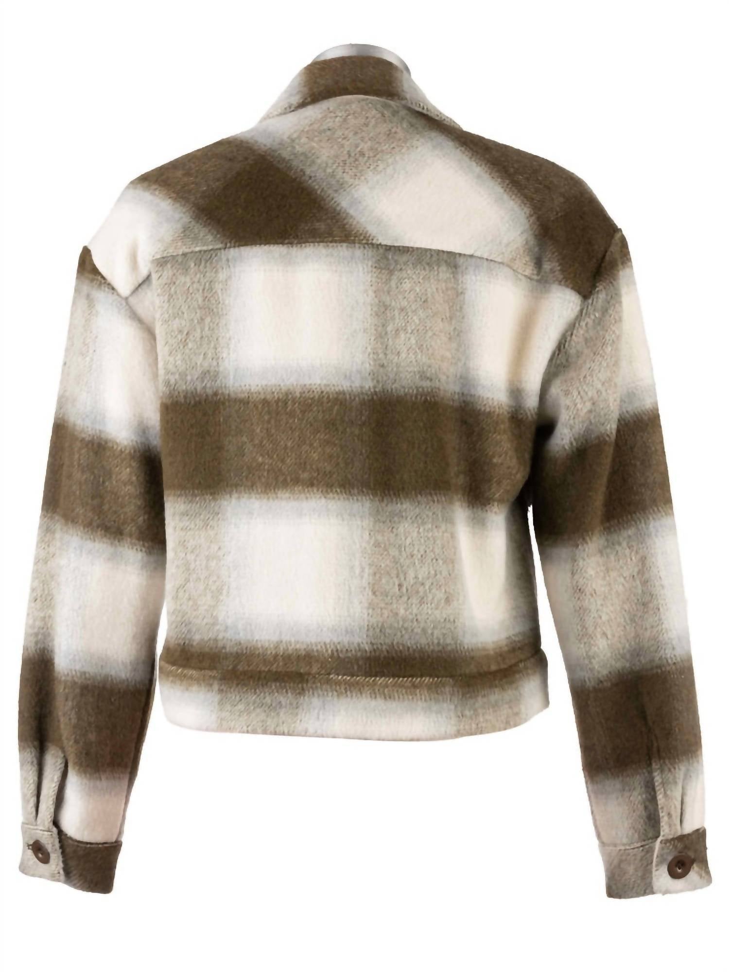 KUT FROM THE KLOTH Women's Luciana Crop Jacket With Drop Shoulder in olive - women's jacket - detail view