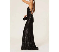 Ieena For Mac Duggal - Stretch Sequin Lace Up Evening Gown