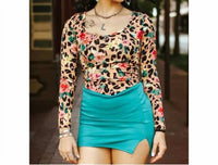 Lucky & Blessed - Leopard & Floral Ribbed Long Sleeve Top
