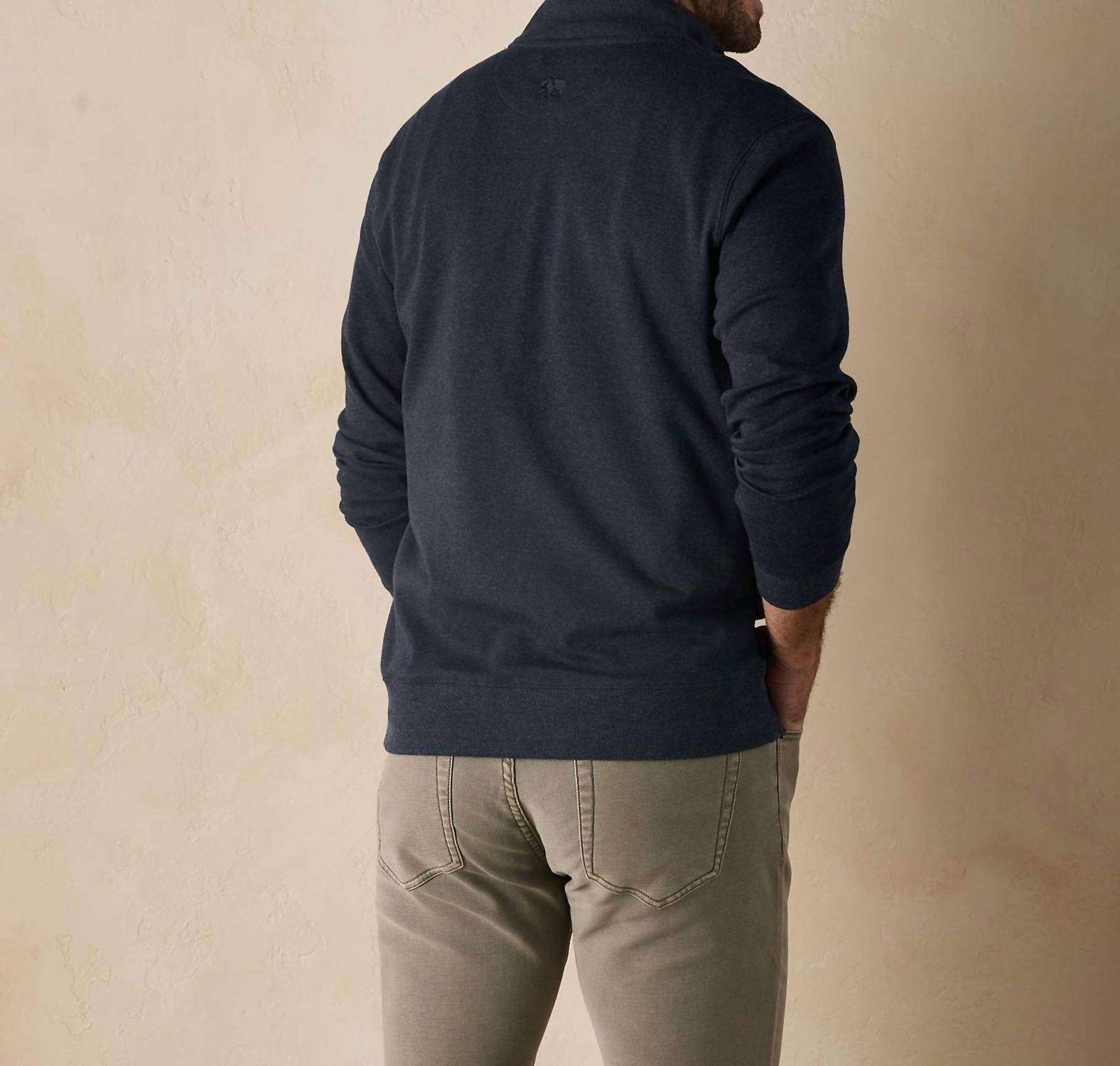 The Normal Brand Puremeso Weekend Quarterzip Top in normal navy - women's sweater - detail view