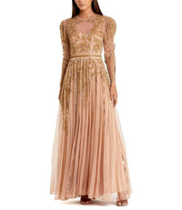 Mac Duggal - Beaded Illusion Puff Sleeve Gown