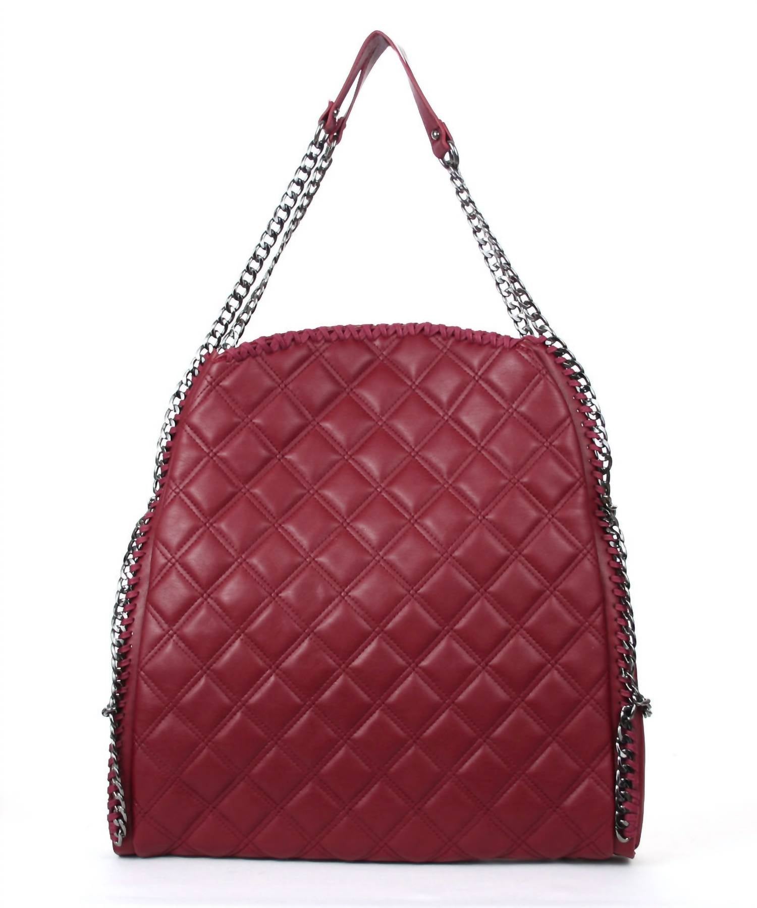 STEVE MADDEN Women's Quilted Tote Bag in wine - women's bag - detail view