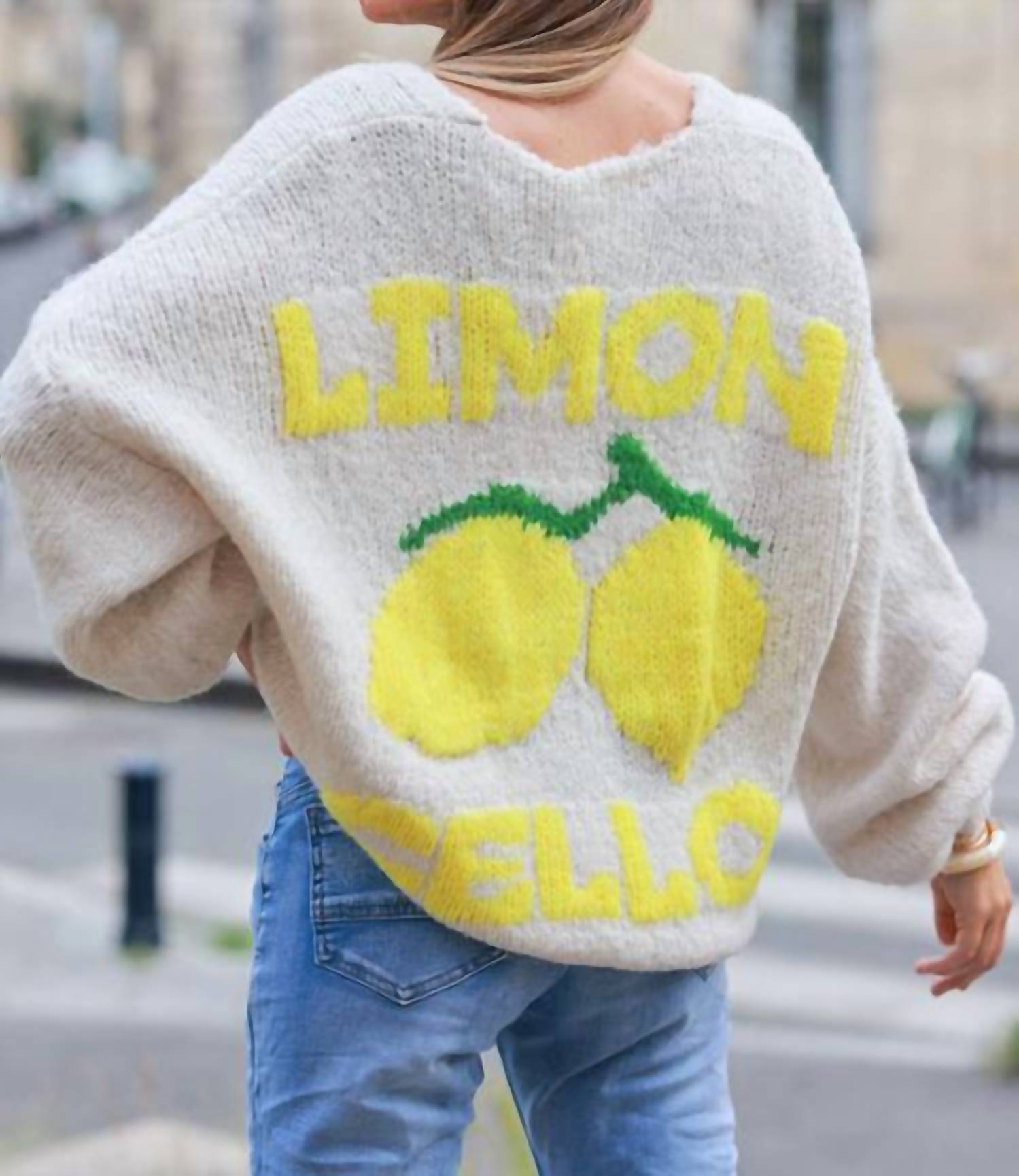 Scandal Italy Limoncello Knit Cardigan in ivory - women's cardigan - detail view