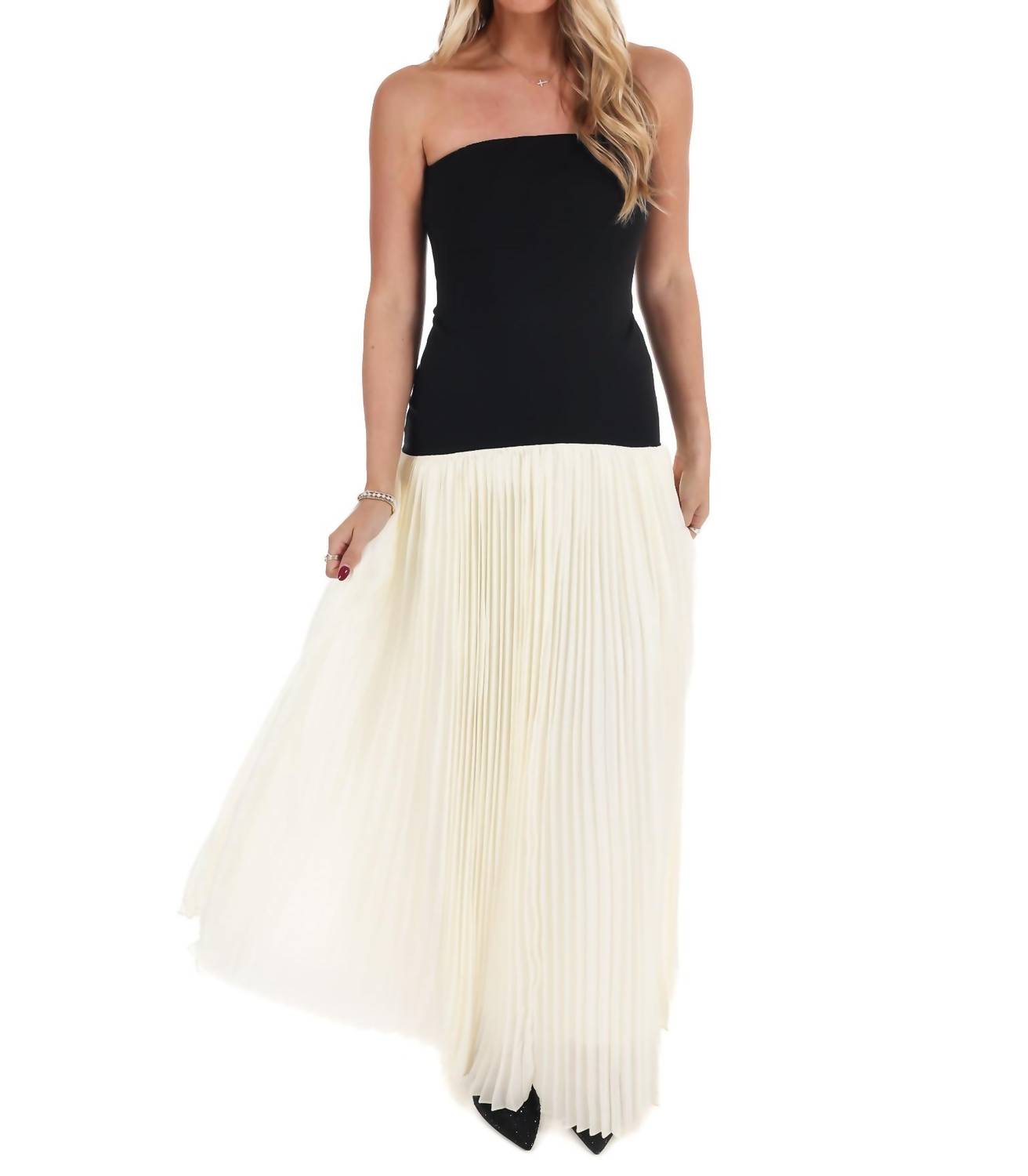 Mable - Amour Strapless Drop Waist Pleated Maxi Dress