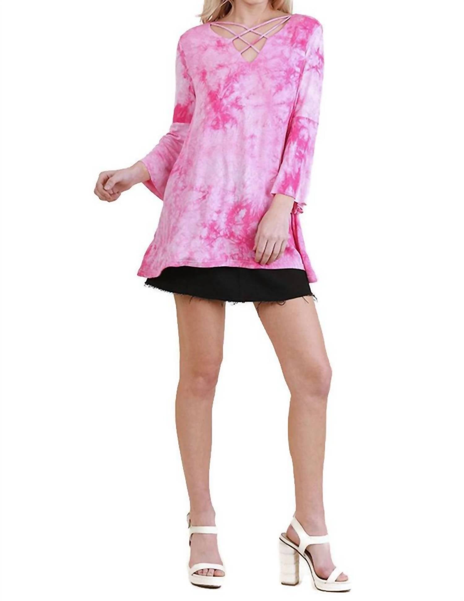 Umgee - Crossed Tie Dye Bell Sleeve Top