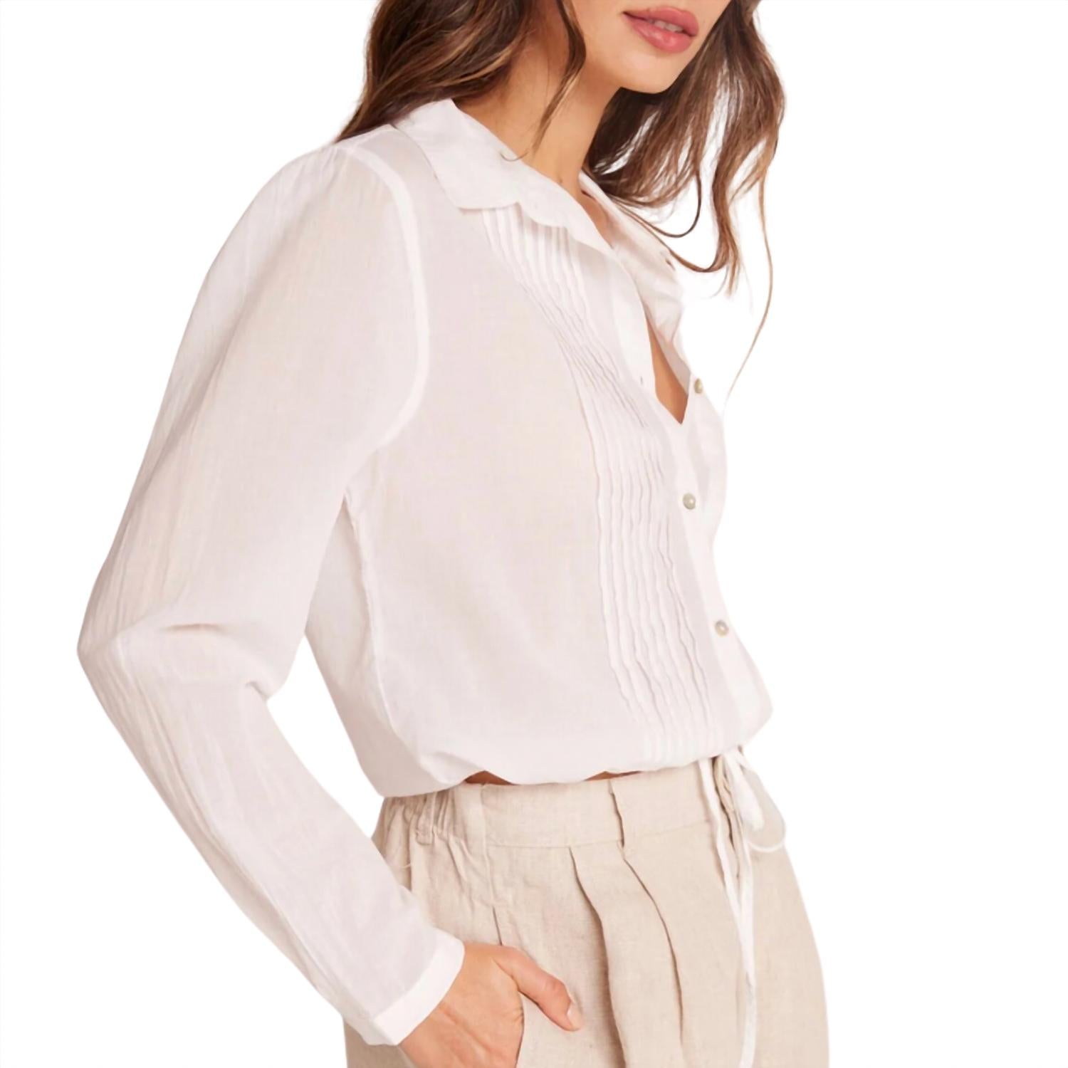 Bella Dahl Women's Pintuck Crop Button Down Shirt in white - women's shirt - alternate view