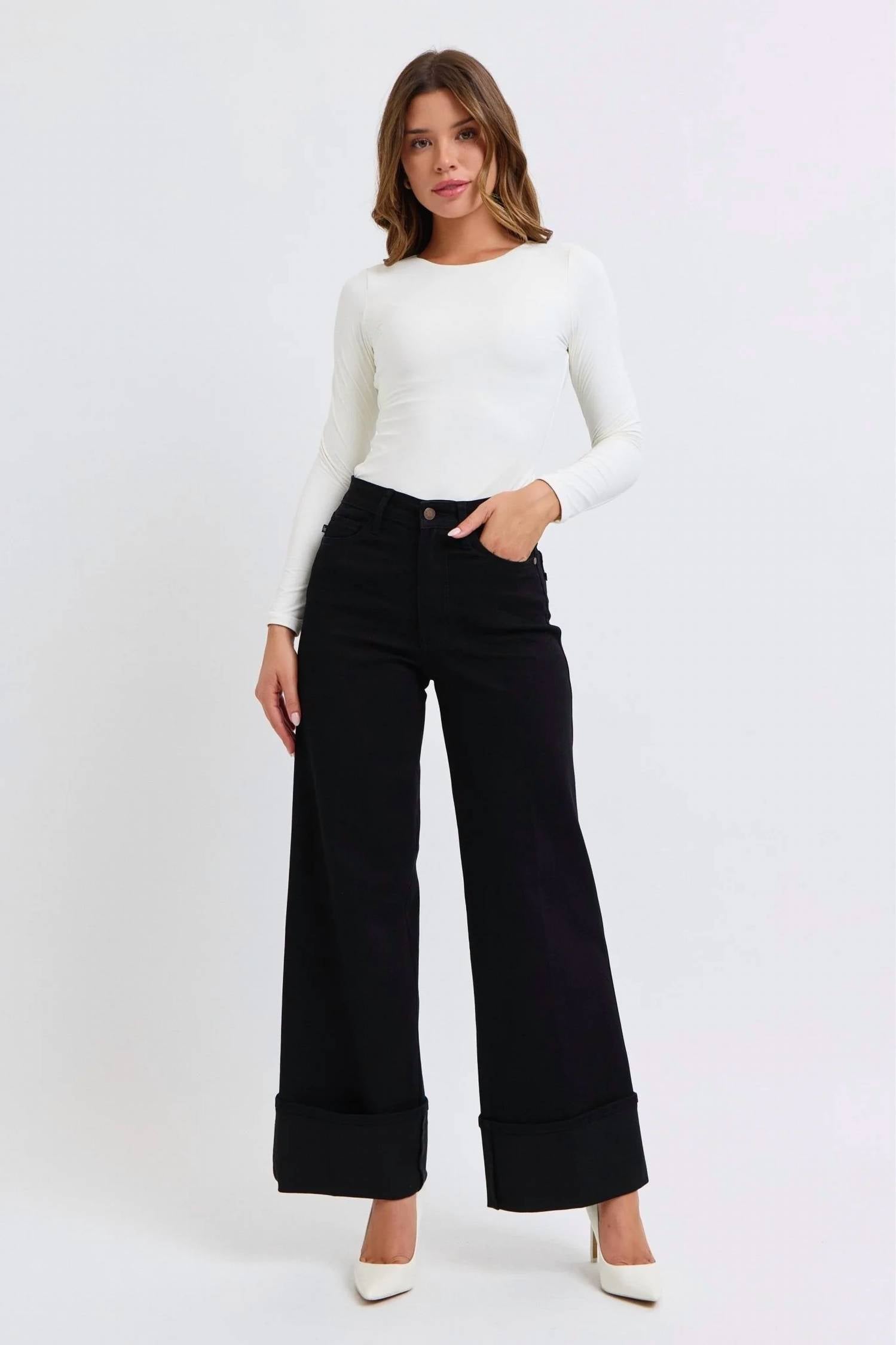 Judy Blue - Retro Wide Cuffed-leg Western Jeans