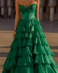 Sherri Hill - 57586 Strapless Silk Corset Chiffon Ruffle Skirt Ballgown Dress