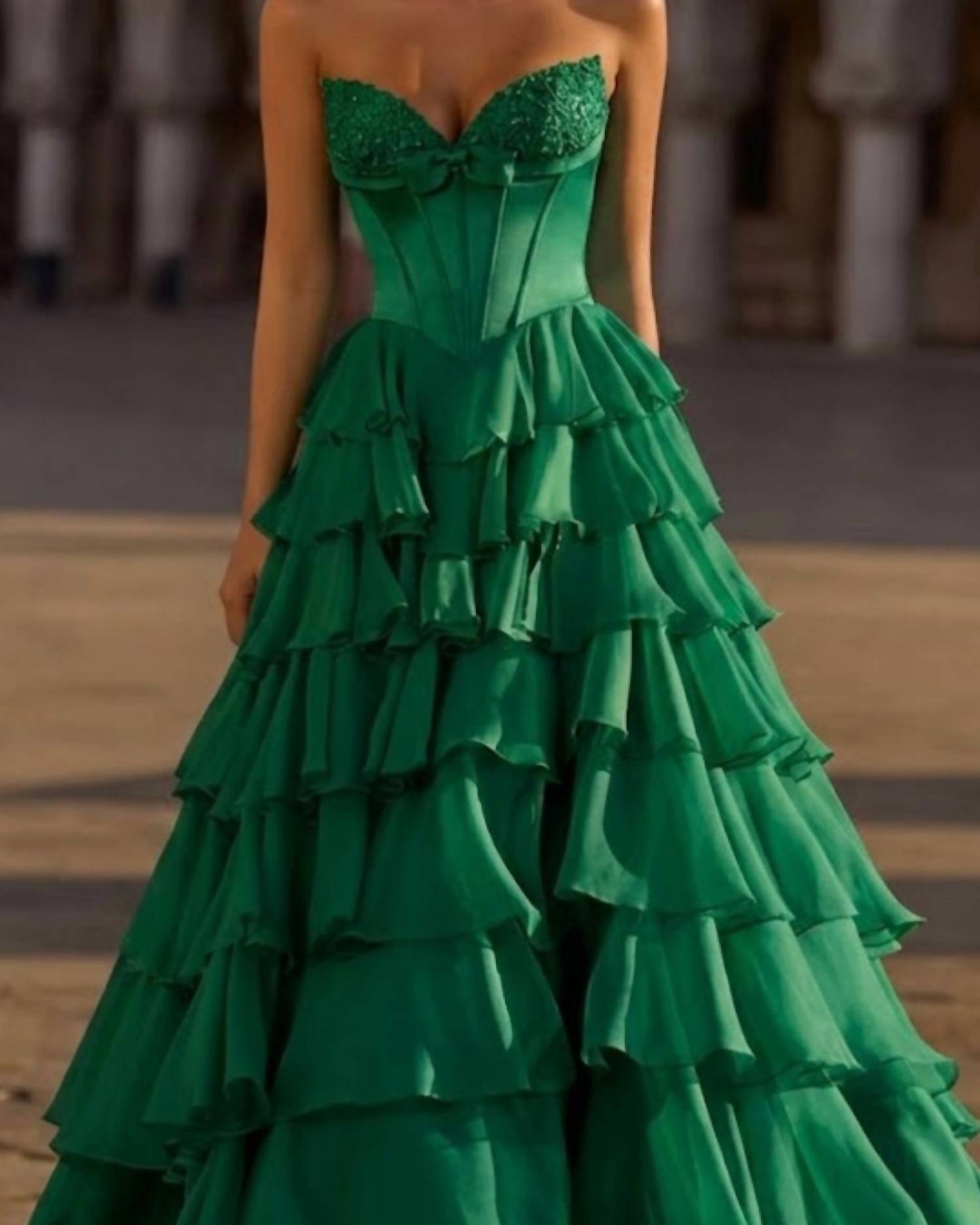 Sherri Hill - 57586 Strapless Silk Corset Chiffon Ruffle Skirt Ballgown Dress