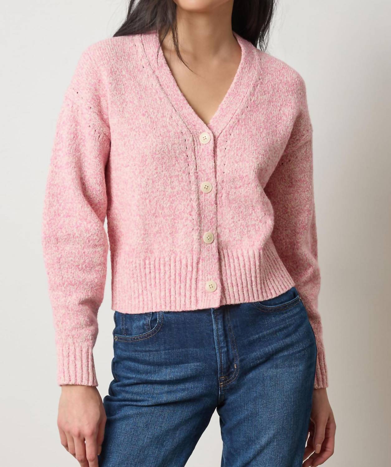 Lilla P Marled V-neck Cardigan in rosebud marl - women's cardigan