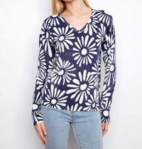 Charlie B - Long Sleeve Reversible Printed V-Neck Sweater
