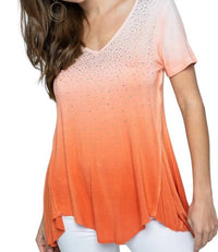 Vocal Apparel - Tie Dye Ombre Sequin Short Sleeve Top