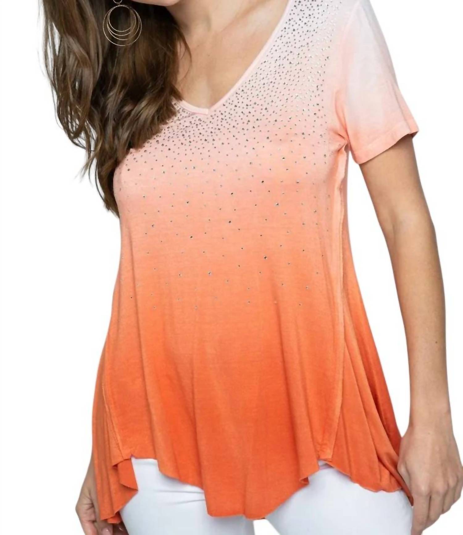 Vocal Apparel - Tie Dye Ombre Sequin Short Sleeve Top